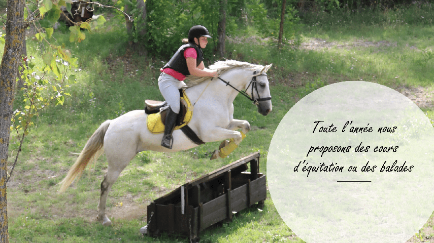 Toute l'année nous proposons des cours d'équitation ou des balades. Cours de saut d'obstacle équitation carrière.